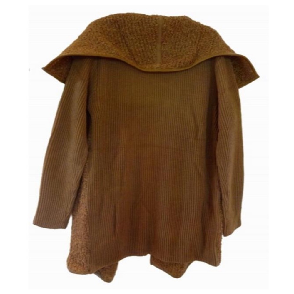 Anthropologie Mixed Knit Cardigan Large 10 12 Brown Boucle FNT Ribbed BACK NWT - Picture 3 of 12